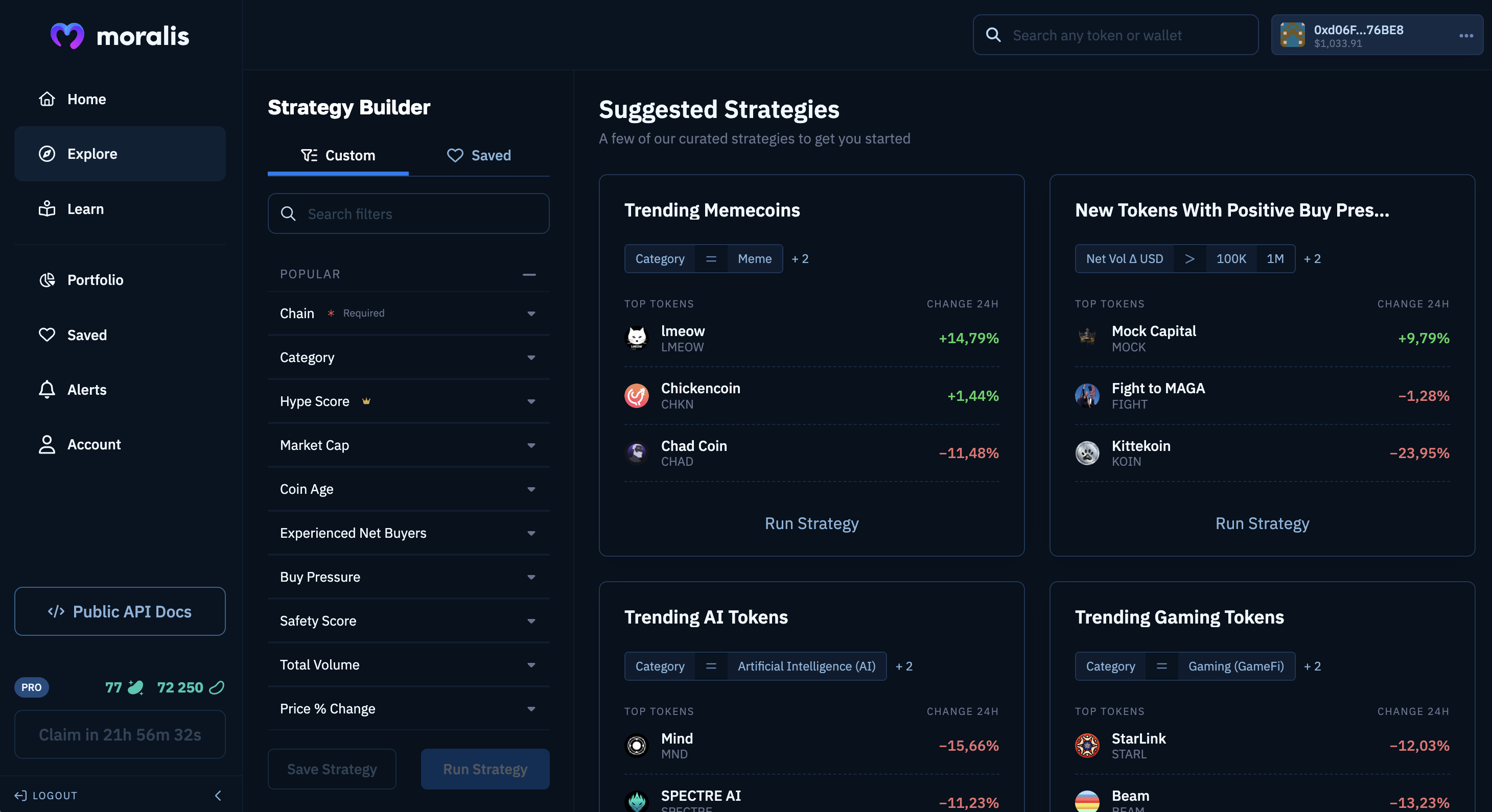 Moralis Token Explorer - the best way to find tokens before they pump.