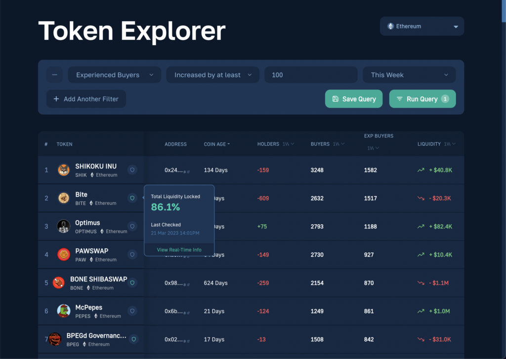 Moralis Token Explorer - Showing buy signals for HEX-like tokens