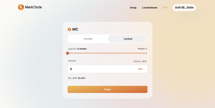 Showing Merit Circle Staking Landing Page