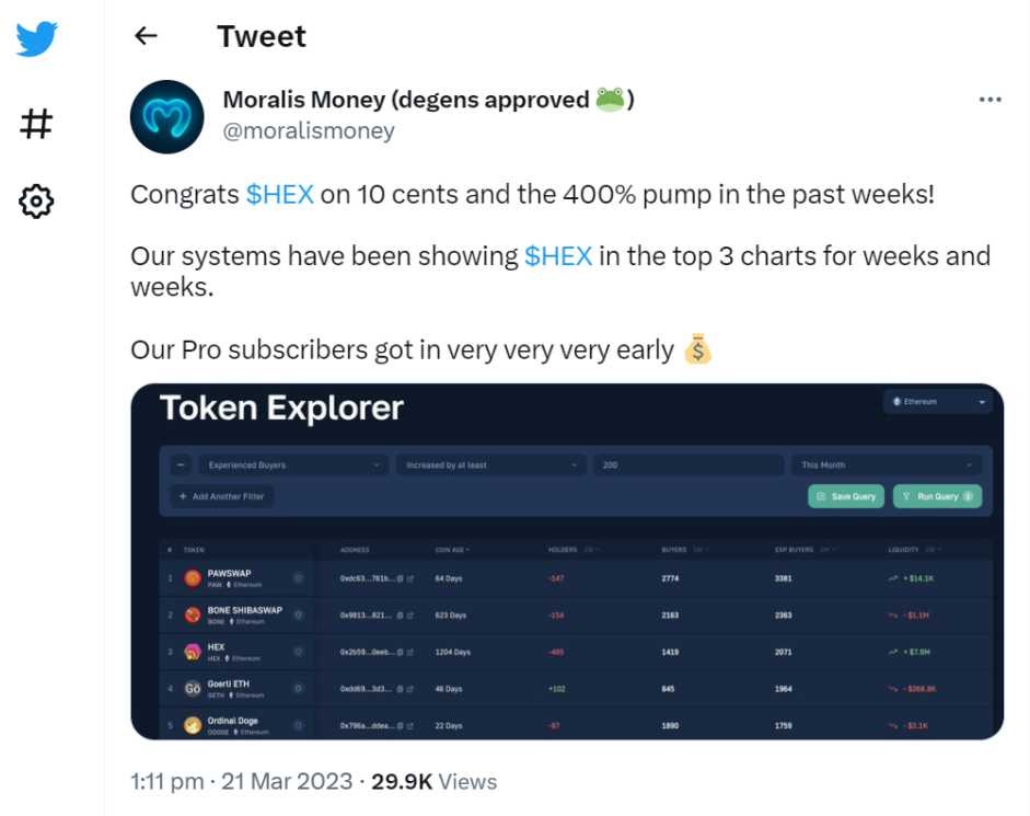 Tweet Illustrating MATIC Crypto Prediction and HEX