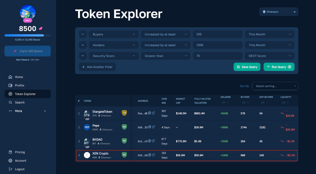 XEN Crypto in Moralis Token Explorer