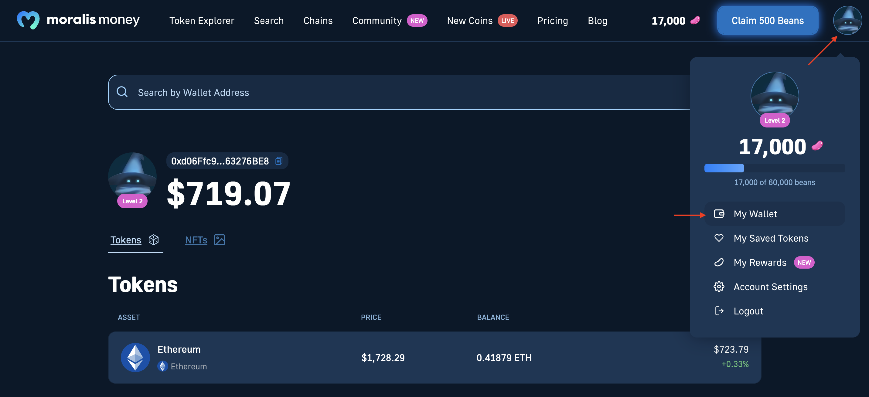 Illustrating of how to access Moralis wallet tracker for cryptocurrency