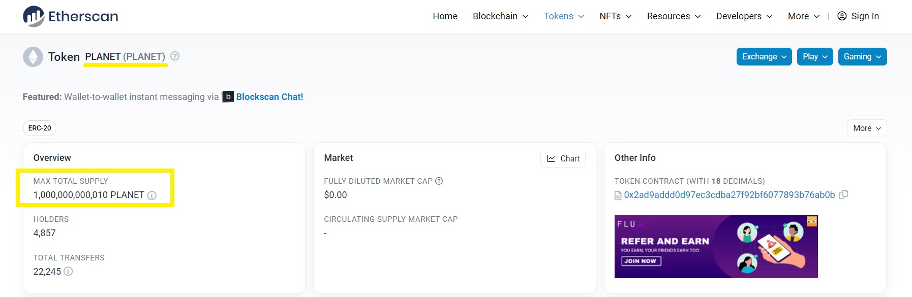 PLANET-token-crypto-on-Etherscan