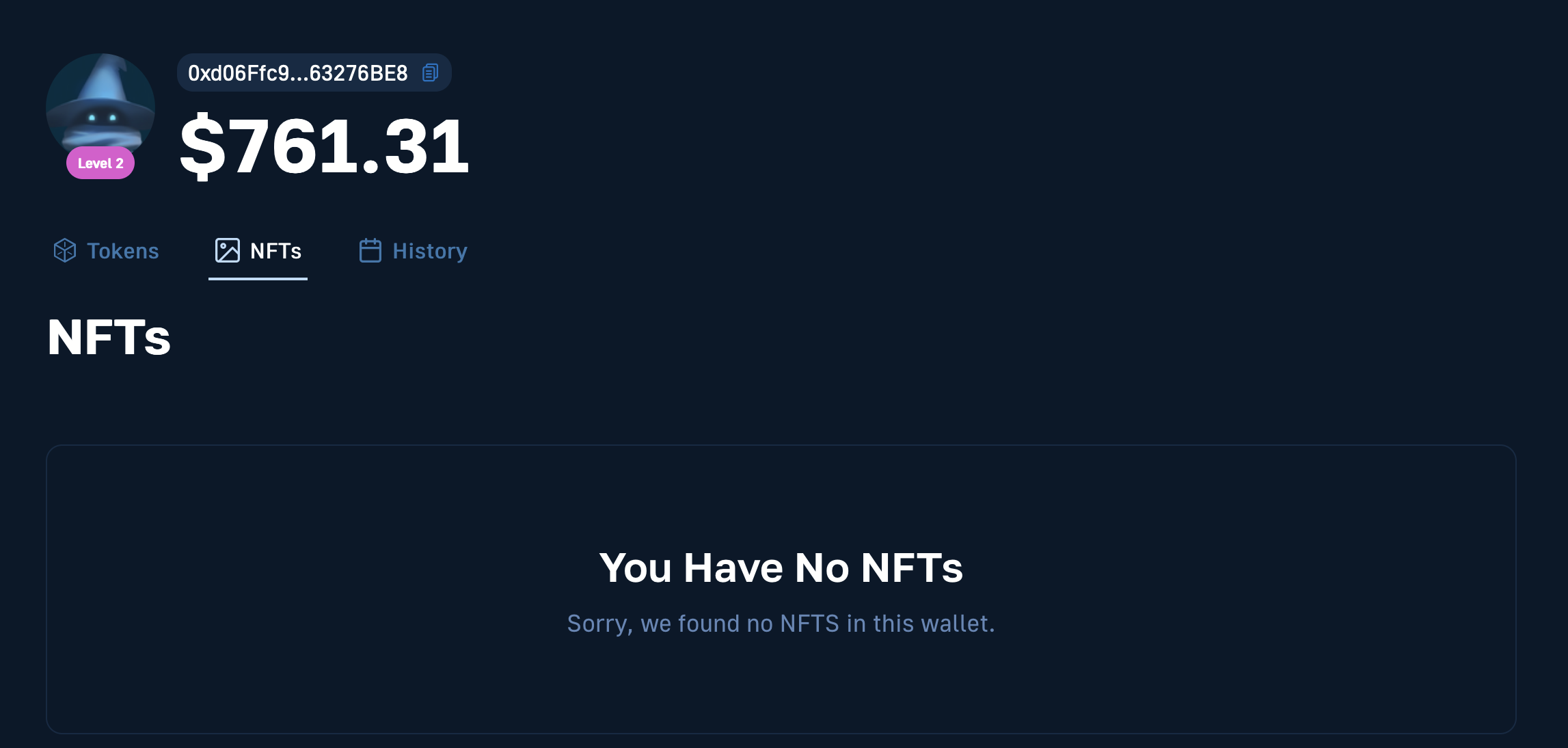 NFT table showing a user's NFTs