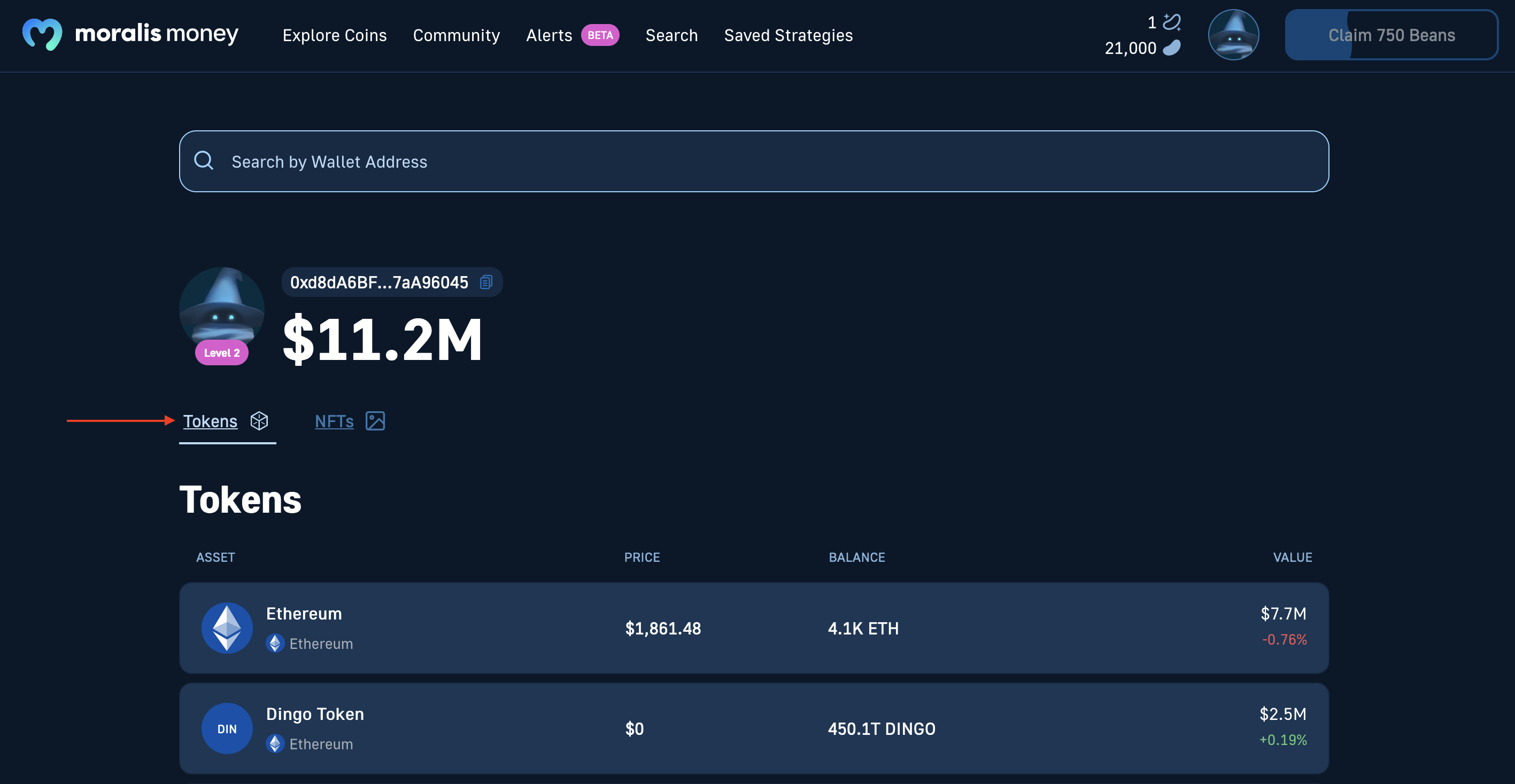 crypto portfolio page showing assets