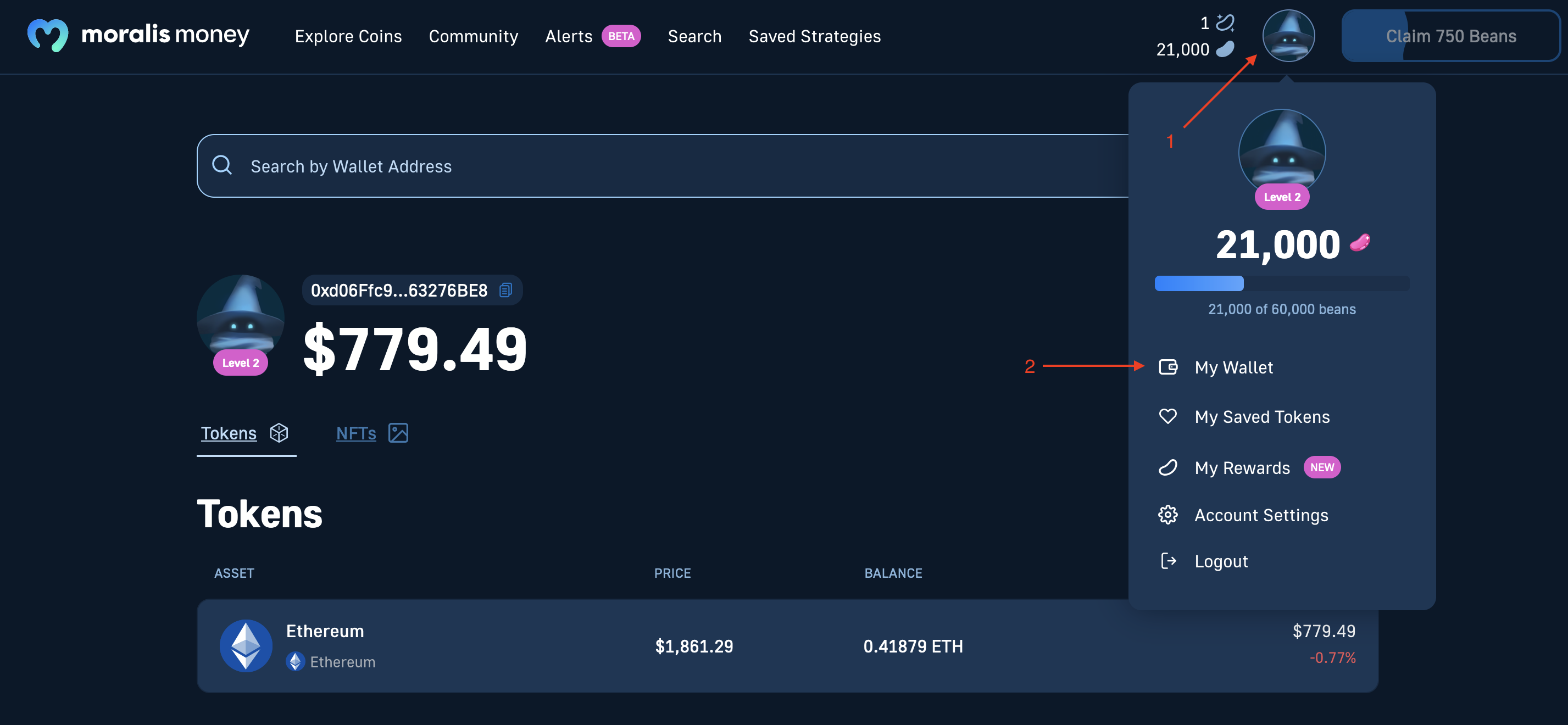 User interface for the best crypto portfolio manager in 2023: Moralis