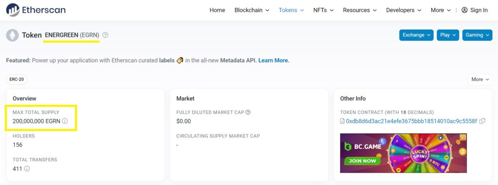 Energreen-EGRN-token-on-Etherscan