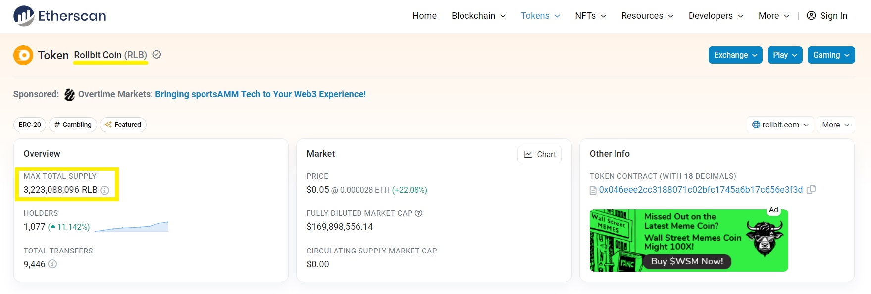 Exploring the Rollbit Coin Project and the RLB Token Price-totalsupply-via-Etherscan