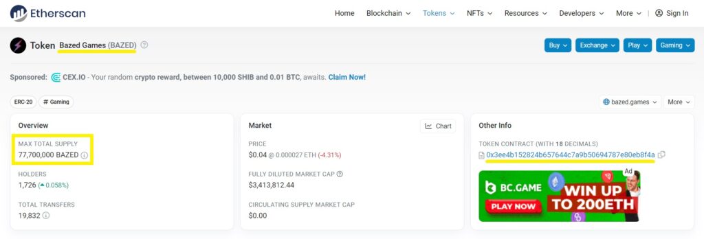 Bazed-token-on-Etherscan