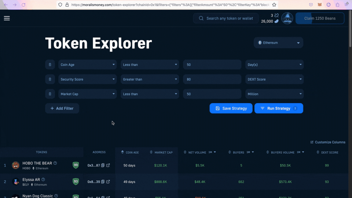 GIF demonstrating filters to find high volatility crypto