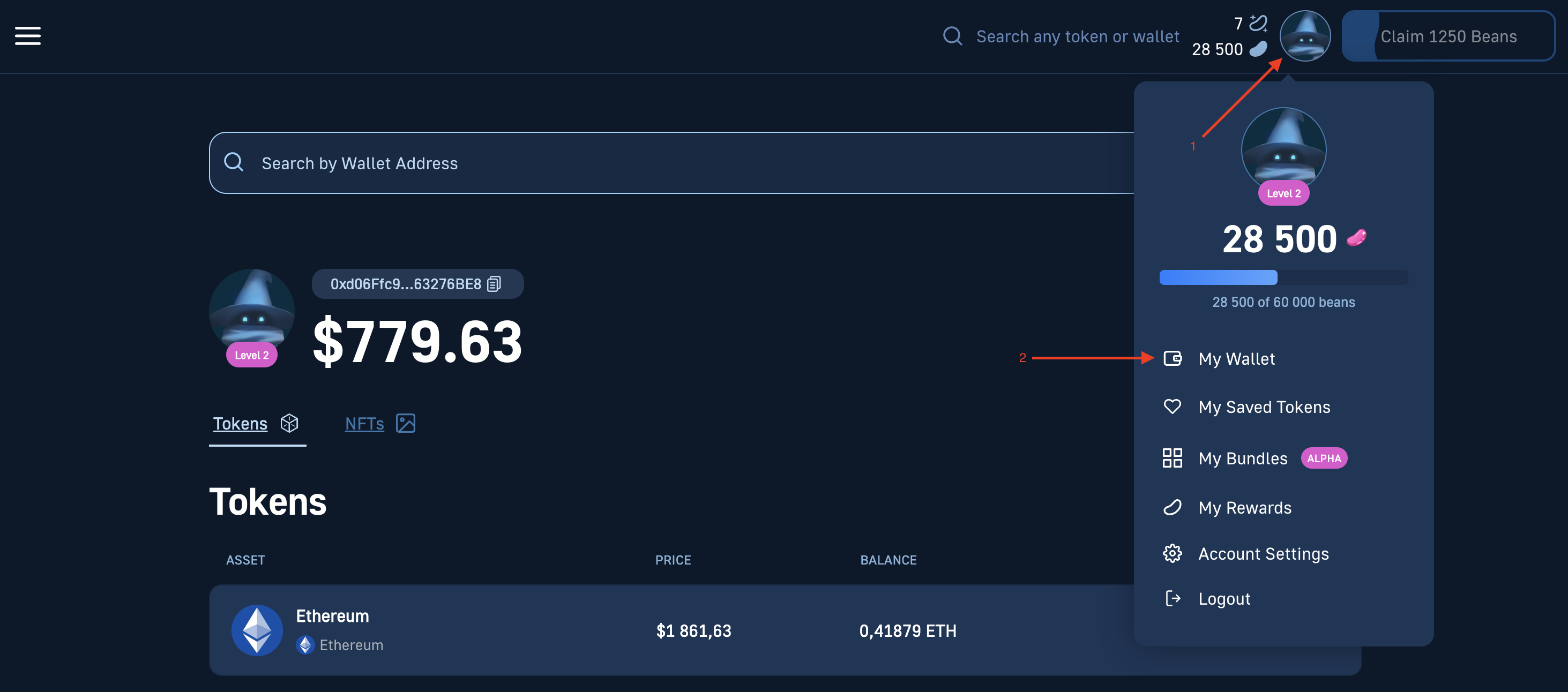 UI of Moralis token portfolio tracker