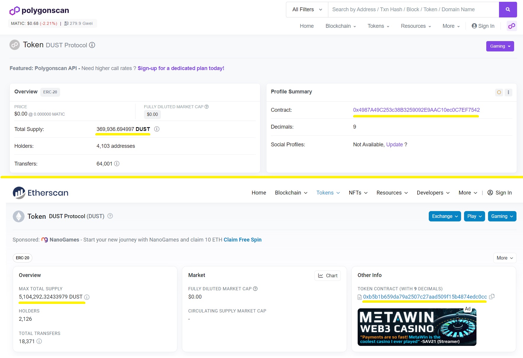 Etherscan-PolygonScan-pages-for-the-DUST-token-on-chain-data