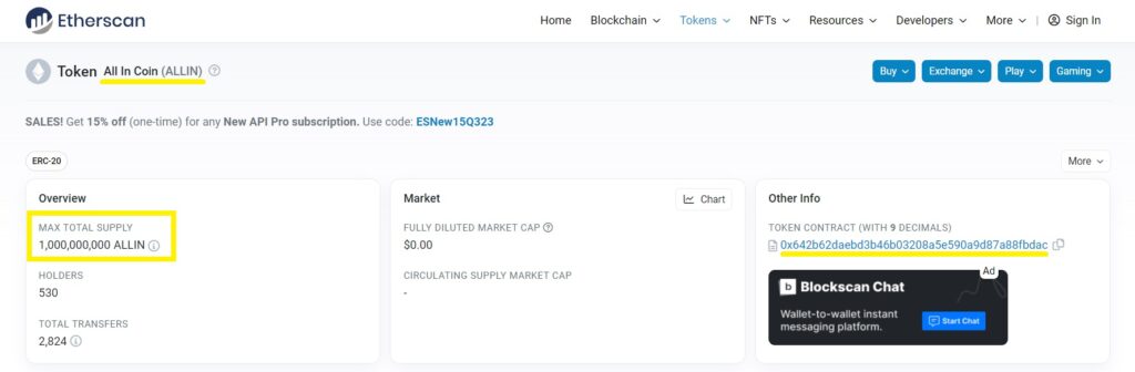 total-suppy-on-Etherscan-of-the-allin-coin