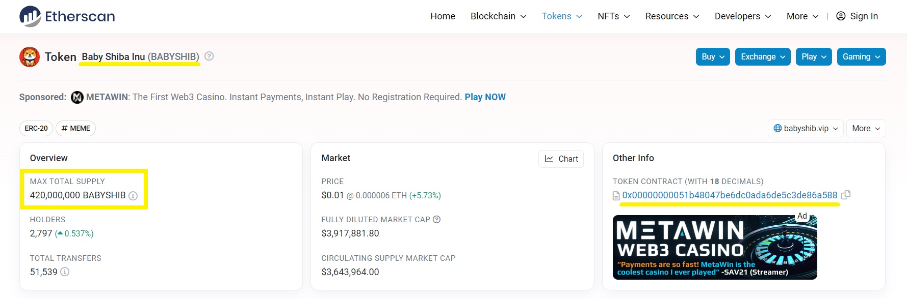 BABYSHIB-token-on-Etherscan