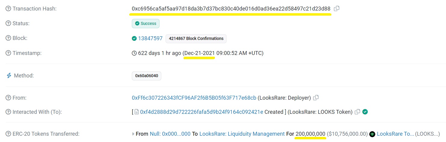 LOOKS-token-minting-tnx-on-Etherscan