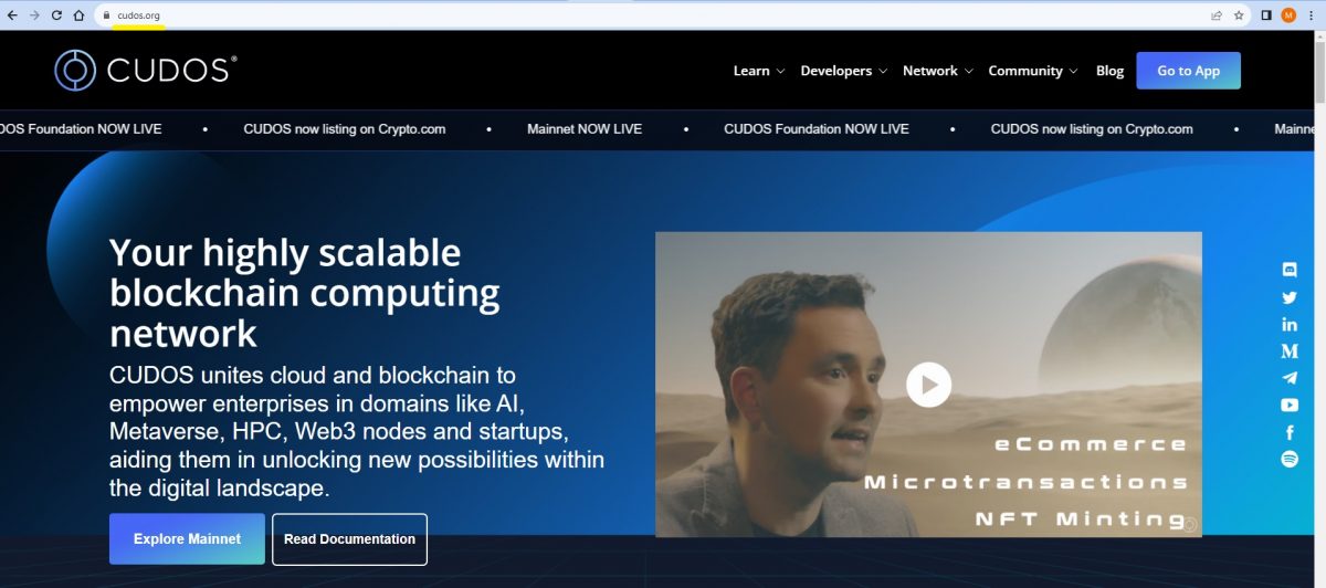 CUDOS official website landing page - homepage of CUDOS