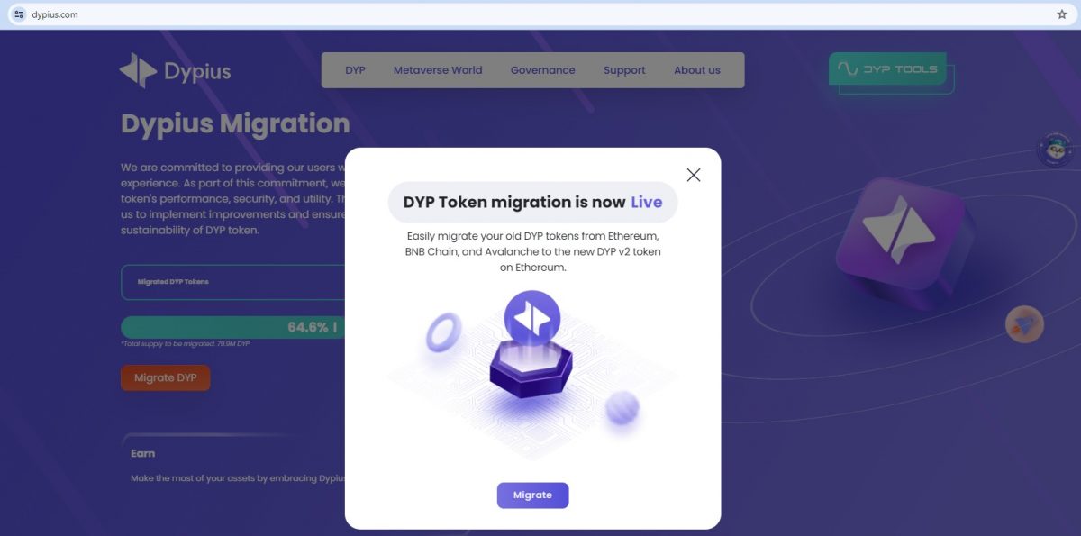 Dypius Crypto token migration