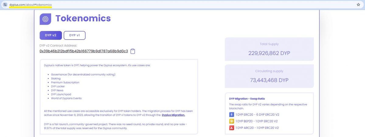 Dypius Crypto token - tokenomics