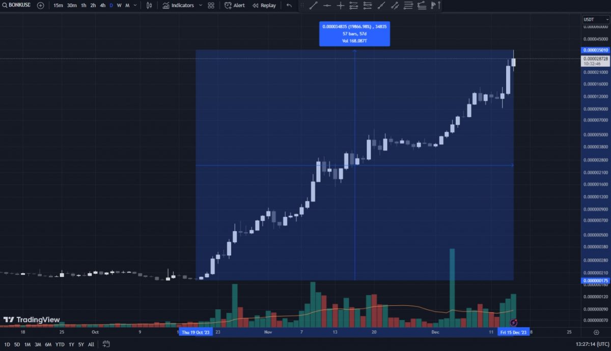 Is BONK Crypto a Good Investment BONK Coin Price Prediction & On-Chain Data-daily-chart-log-scale-recent-rally