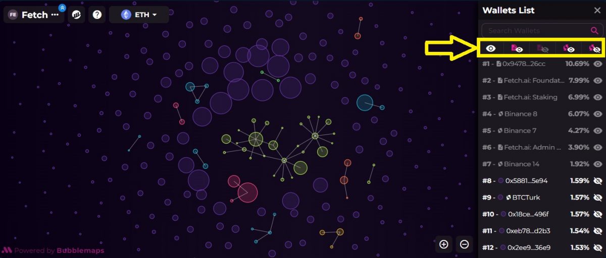 Token distribution bubblemaps on Moralis token pages-wallets list