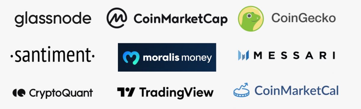 List highlighting top 9 crypto analysis sites, including glassnode, coinmarketcap, coingecko, santiment, moralis, messari, cryptoquant, tradingview, and coinmarketcal