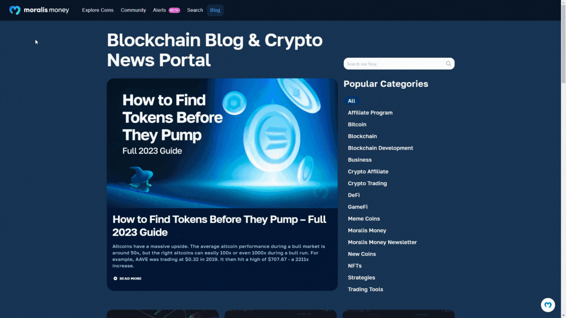 GIF showing how to use its primary crypto analysis tool to find new tokens