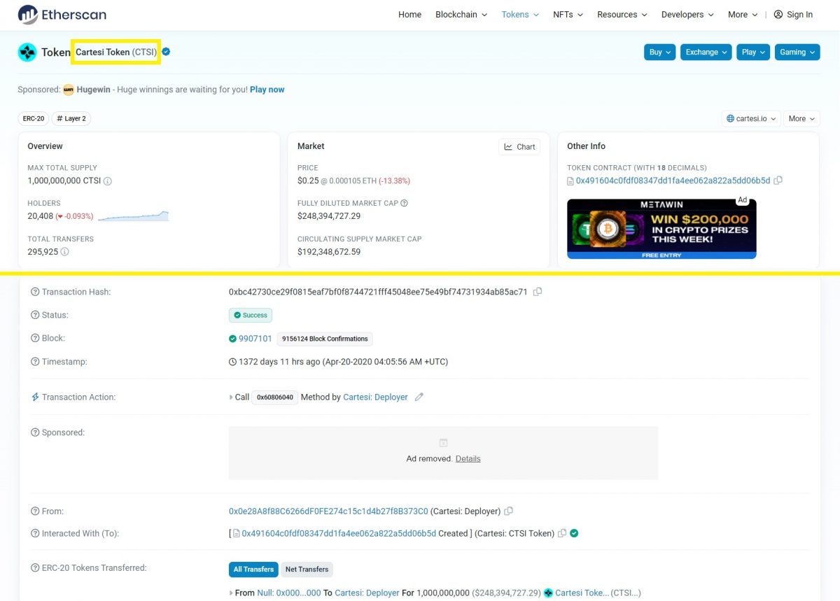 CTSI Crypto token on Etherscan