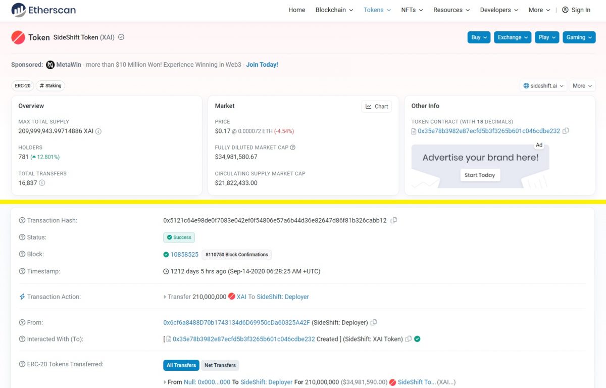 SideShift Token on Etherscan