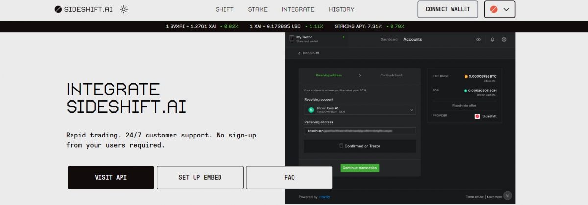 Integrate SideShift.ai's shift feature